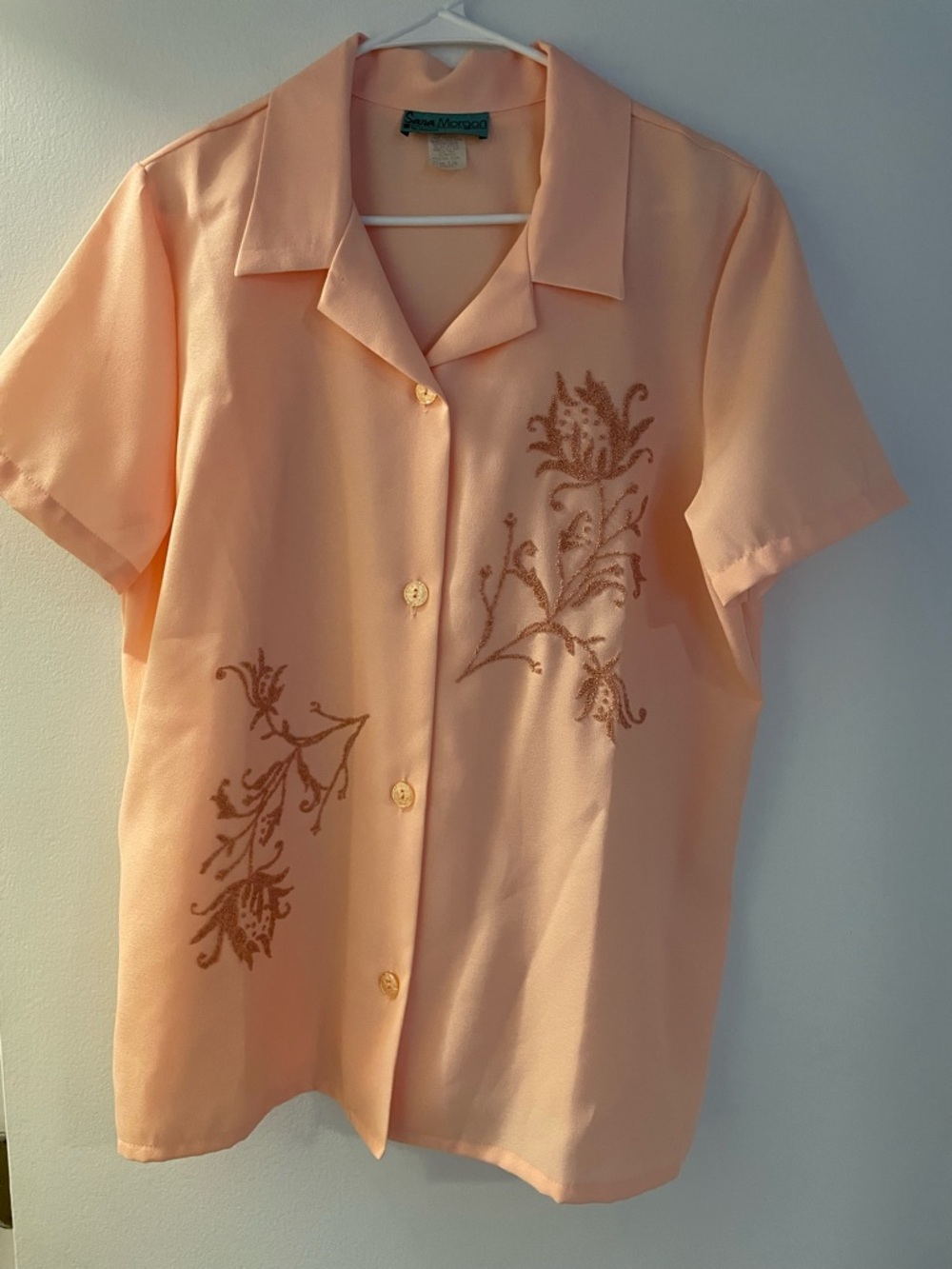 Peach Embroidered Button-Up Blouse with matching Pants - Picture 1 of 6